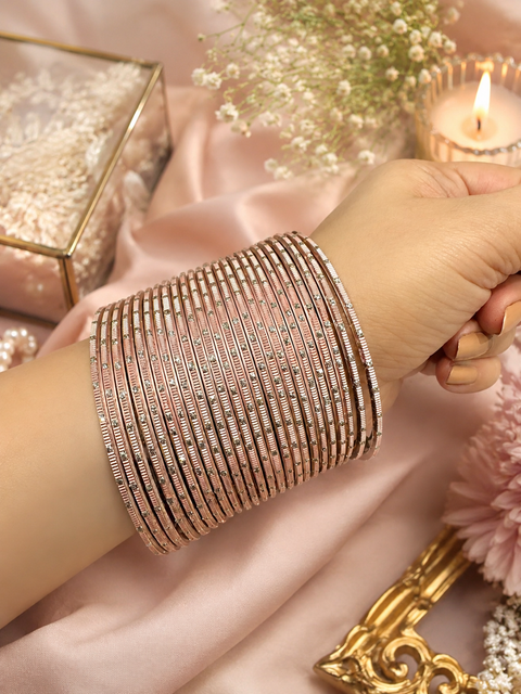 Golden Shimmer dotted metal bangles 2 dozen in 1 Set (slight variation in color & design may occur)
