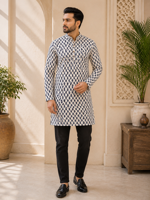 Pure cotton based Men’s Printed kurti (sizes mentioned in inches ,not according to the label on Kurti)size 46 kurti- Length 40 inches and size 48 -length 42 inches ) Kurti only. Pants not included.