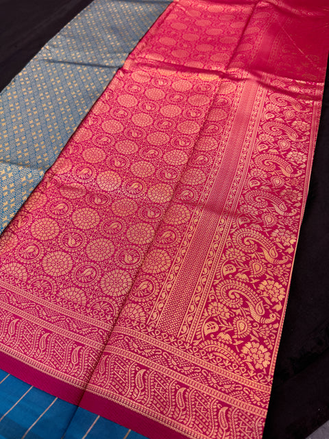 Brocade Soft Silk Saree with contrast beautiful pallu , border and blouse