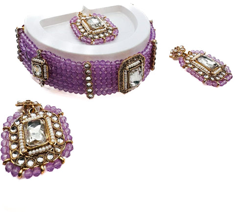 Pearls beaded with Kundan stone beautiful choker necklace with Earrings & Tikka