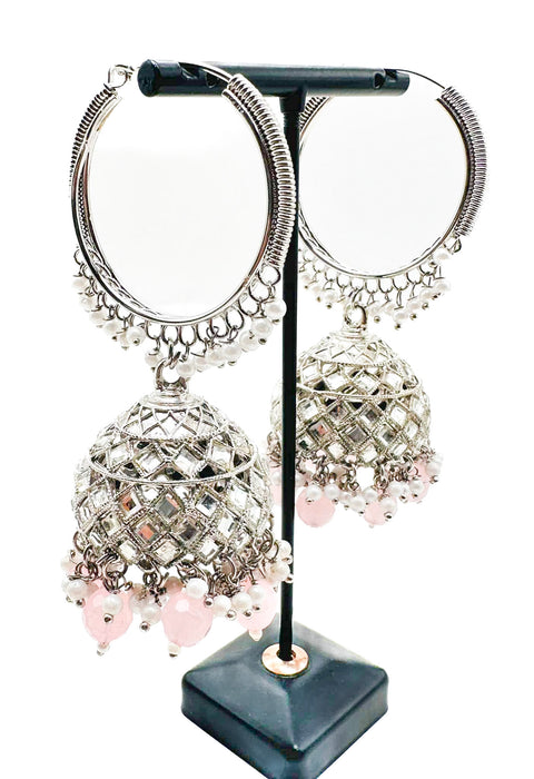 Silver stone with pearls work beautiful Jhumka Balian big size