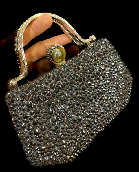 Crystals Handwork designer hand bag with handle to carry with chain inside the clutch (can be attached or detached)