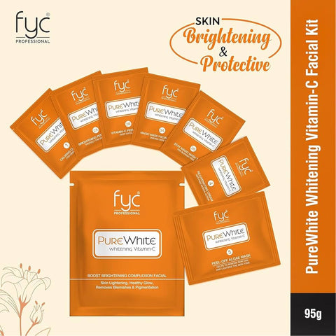 Pure White Vitamin C Facial Kit | 5-Step Brightening & Hydrating Facial Treatment | 95g | Glowing Skin | Salon-Quality Skincare at Home
