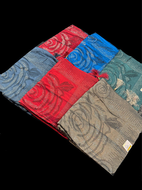 (Video clip attached) Beautiful swarovski Stones work Roses design beautiful Georgette Silk Saree
