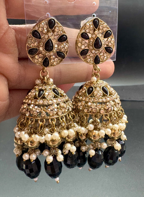 Beautiful polki stone  & Pearls work bigger jhumka (very lite weight)