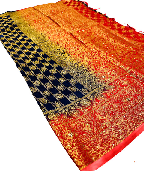 Art Silk Saree with stone work  and with contrast Blouse & Contrast Pallu