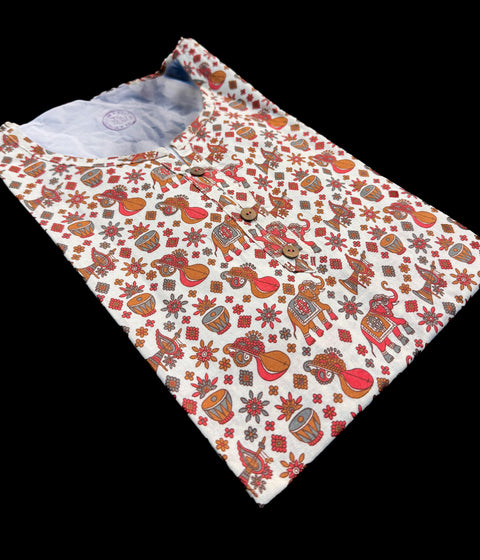 Pure Cotton based Printed short Kurti for girls /Ladies (Size 38 - length 28 inches, Size 42 ,46, 48 length -31 inches)sleeves 17 inch