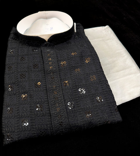 Pure Rayon Based Beautiful Embroidery Work At Front And Back With Sequins Work Designer Kurta & cream Pajama