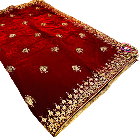 Velvet based heavy embroidery with stone work Bridal Dupatta