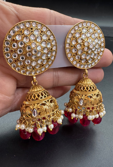 Kundan Stone With Pearls Work Beautiful Jhumka