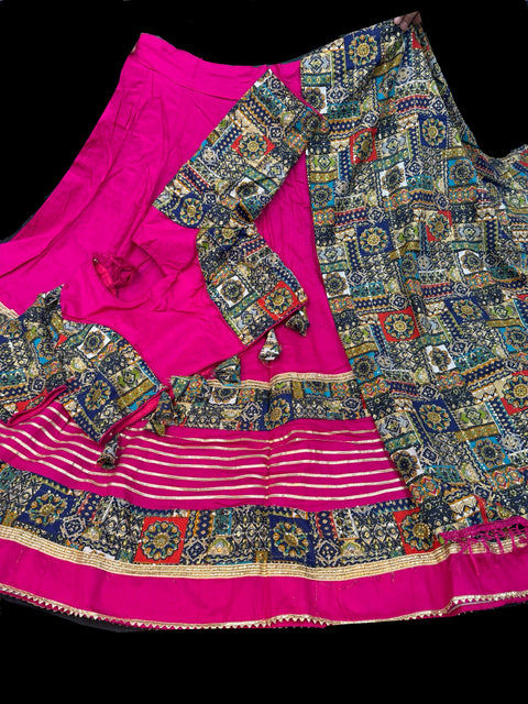 Size 44 and  can be altered up to size 46) Pure Rayon based full bigger flared Chaniya with beautiful blouse and printed Rayon Dupatta