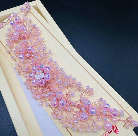 Pretty pastel pink pearls hair accessories for engagement bride