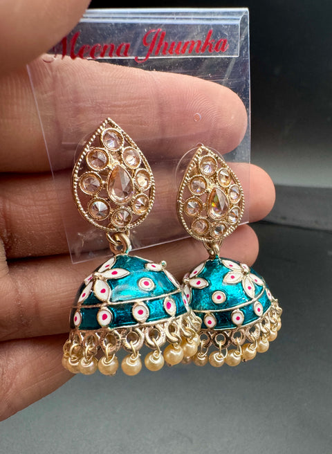 Polki Stone With Pearls Work Beautiful Meenakari Jhumka