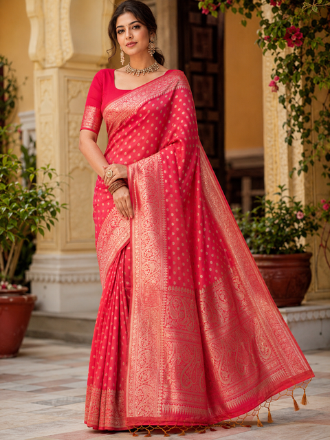 Very Soft Pure chiffon silk  based Beautiful zari work Banarasi look Saree(Blouse Shown Is For Reference Only. The Blouse Piece Is Included With The Saree As Unstitched Fabric)(slight variation in color and design is possible )