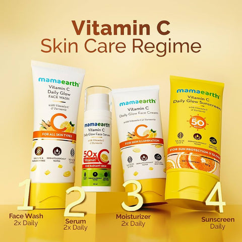 Mamaearth Vitamin C Daily Glow SPF 50 Sunscreen with PA+++ | Reduces Tanning & Gives Broad Spectrum Sun Protection | No Whitecast & Non-Greasy |50 g