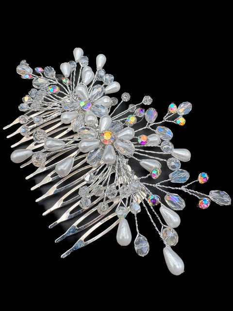 Beautiful crystal & Pearl Work Hair comb(perfect for any hairstyle Curls or hair bun)