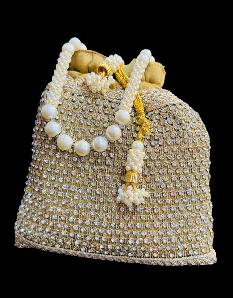 Pearls with stones  work hand bag /potli bag