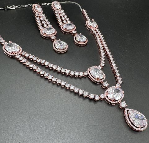 Rosegold crystals American Diamond beautiful necklace set with crystal American diamonds