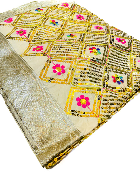 Silk Based heavy Embroidery Work with sequined design work Rumala Sahib Double Set With Palkan