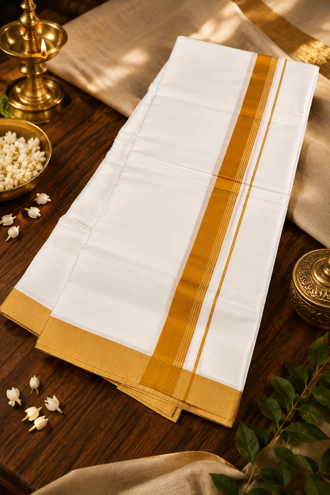 Woven Cotton Kerala Mundu / Dhoti in White ( 3.75 mtrs )Kurta not included,slight variation is possible