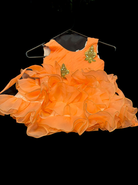 1 year old girl Frock in Peachy Neon shade