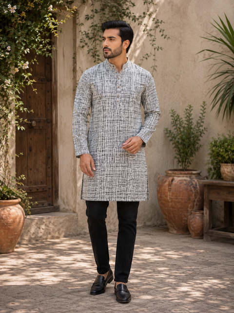 Pure Cotton Based Men’s Printed Kurti (Sizes Mentioned In Inches ,Not According To The Label On Kurti) Size 44 Kurti- Length 40 Inches And Size 46-Length 42 Inches ) Kurti only. Pants not included.