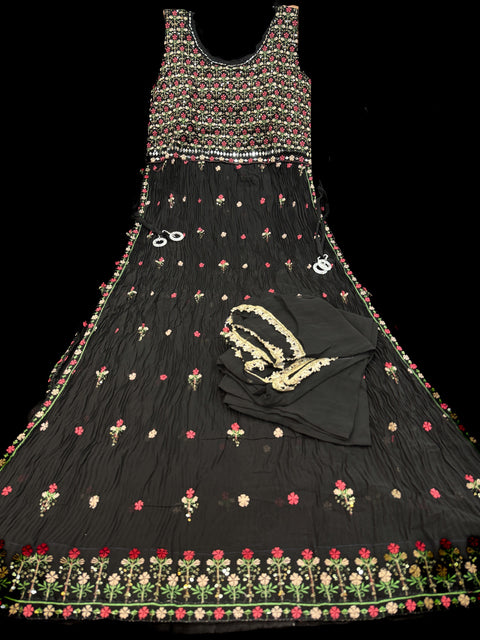 Georgette based embroidery with sequined work Nayra cut plazo suit