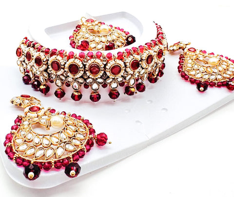 Pearls beaded with Kundan stone beautiful choker necklace with Earrings & Tikka