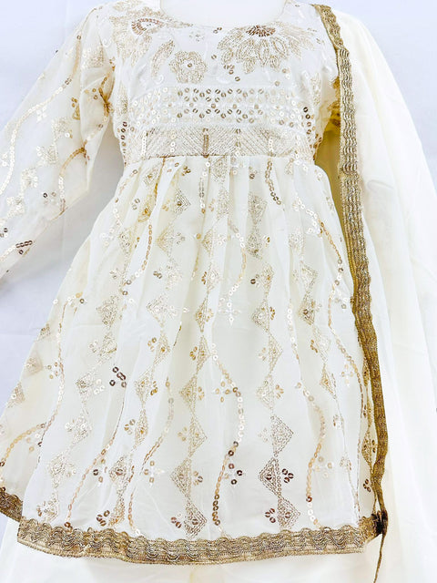 Nayra Cut Georgette based sequinned with Embroidery work with lace border work suit for Kids