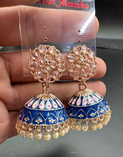 Polki Stone With Pearls Work Beautiful Meenakari Jhumka