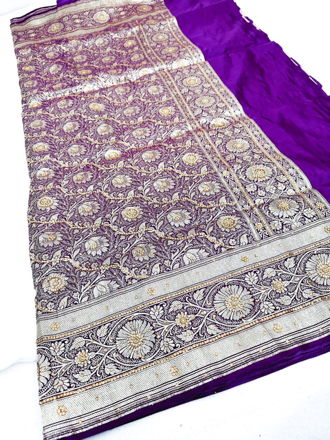 Beautifully designed Banarasi Silk Saree with heavy Handwork with stones & Zari