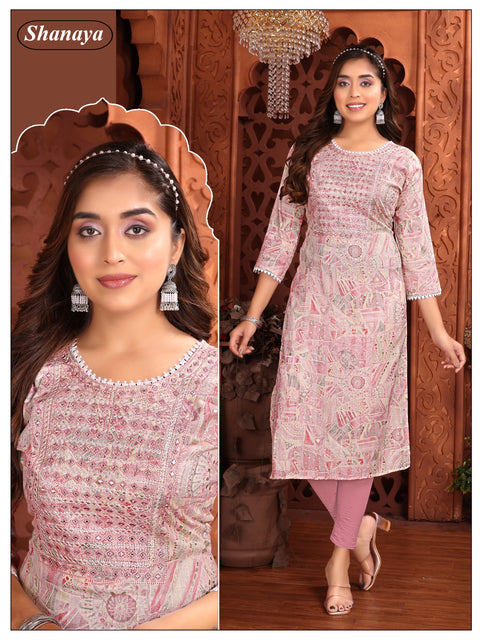 Pure Rayon based embroidered neck printed kurti