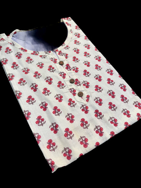 Pure Cotton based Printed short Kurti for girls /Ladies (Size 38 - length 28 inches, Size 42 ,46, 48 length -31 inches)sleeves 17 inch