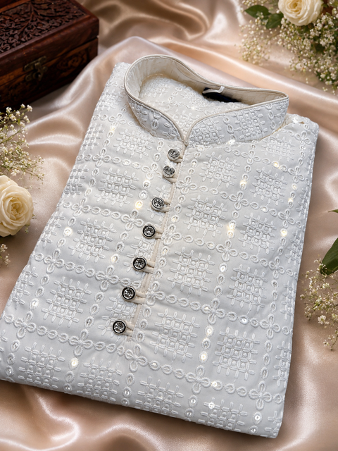 Georgette based Heavy embroidery with sequined work designer Kurta with white Pajama(slight variation in color & design is possible )
