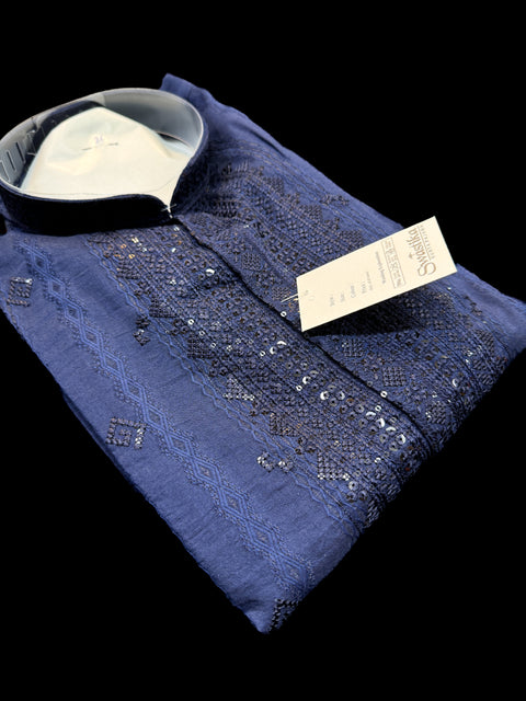 Soft malmal based beautiful embroidery work with sequins work designer Kurta with golden Pajama