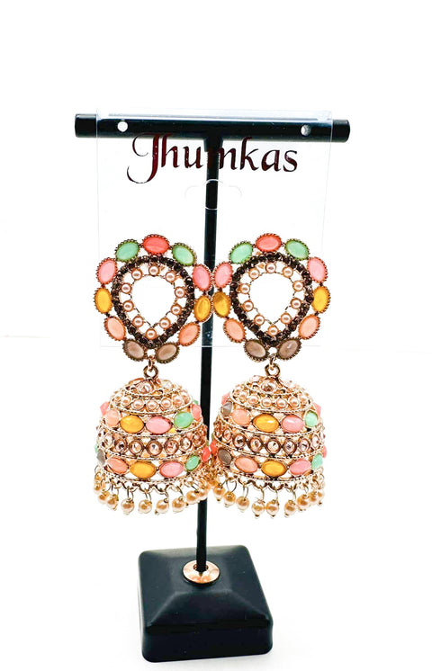 Multicolored Polki Stone with pearls beautiful Jhumka