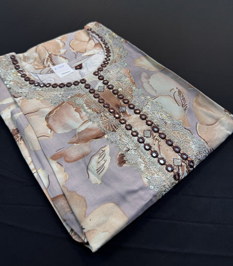 Pure Rayon based embroidered neck printed kurti