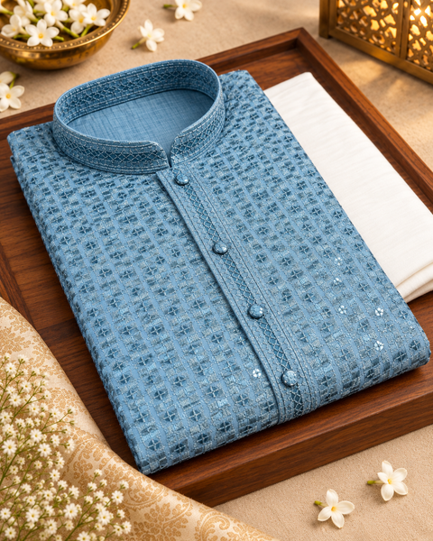Soft Rayon based embroidery with sequined work kurta, Comes with a white pajama.Slight variation in colour and design is possible