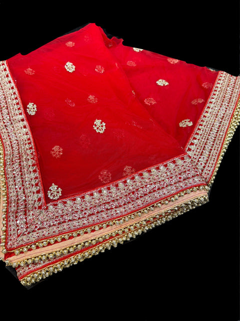 (Video attached) Dark Red colour velvet based lehnga with heavy handwork with stones & embroidery work fully heavy flared beautiful designer Readymade Bridal lehnga with very heavy embroidered netting dupatta with kamarbelt SIZE 42(UPTO 44)