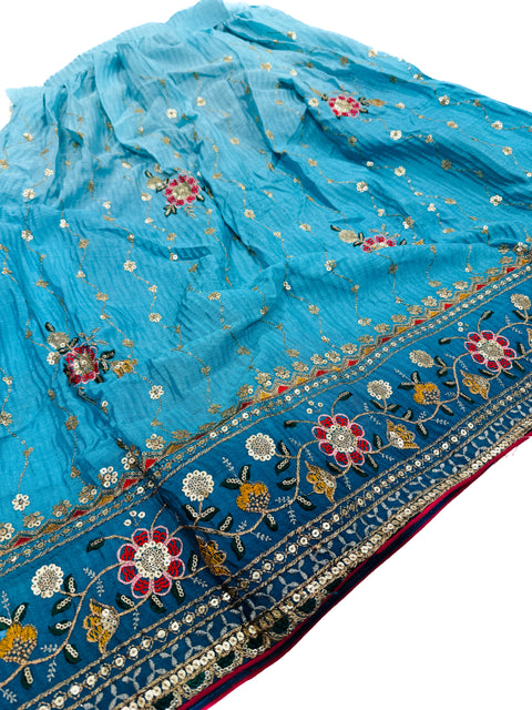 Peacock embroidery work lehnga with embroidery work beautiful Blouse and Pakistani multicoloured dupatta