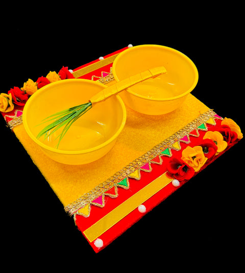 Decorated Haldi Platter | Pate with Bowl for Haldi Ceremony for Wedding Bride and Groom