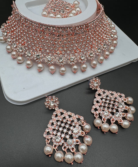 Rosegold Jerkan Stone Beautiful Necklace Set