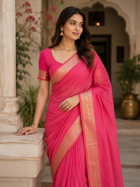 Pure Georgette based zari border work all on borders