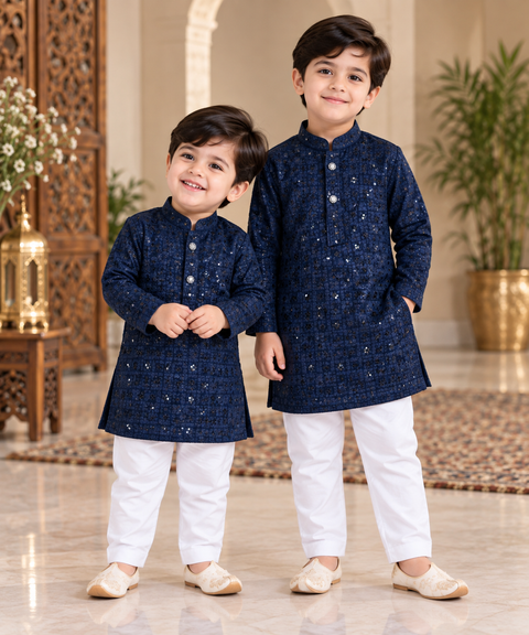 Soft Rayon based embroidery with sequined work kurta, Comes with a white pajama.Slight variation in colour and design is possible.