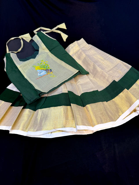 Gold Tissue based kids (Girls)Onam Special blouse and Skirt set