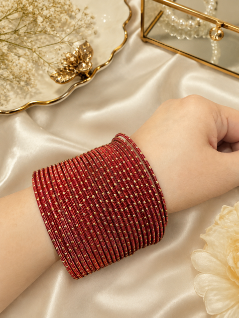 Golden Shimmer dotted metal bangles 2 dozen in 1 Set (slight variation in color & design may occur)