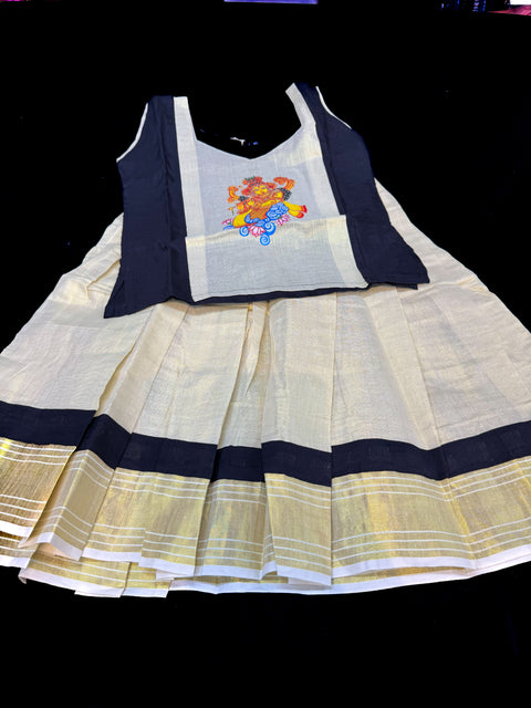 Gold Tissue based kids (Girls)Onam Special blouse and Skirt set