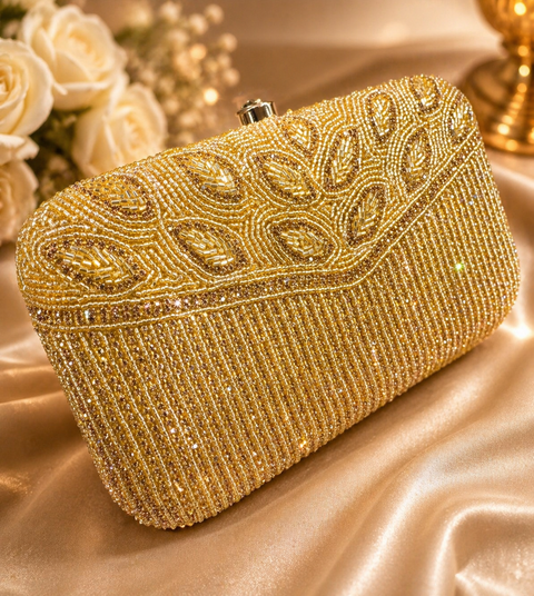 Stone work Handwork designer clutch bag with handle to carry with chain inside the clutch (can be attached or detached)