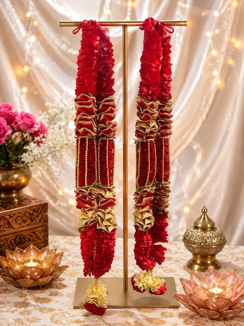 Beautifully crafted Varmala, featuring elegant floral detailing and rich traditional accents. A perfect choice to add a vibrant and graceful touch to your special wedding ceremony.(comes in one pair)