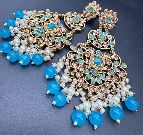 Original Polki with beautiful pearls heavy look Earrings with lite weight